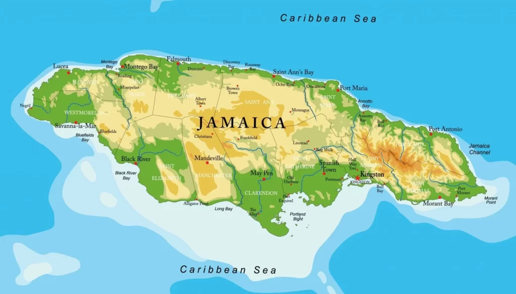 detailed map of Jamaica scaled 1